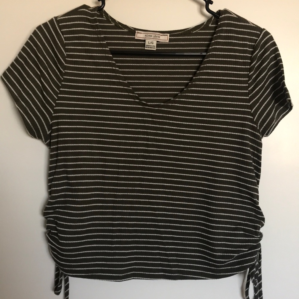 Olive Striped Crop Top w/ double side drawstrings